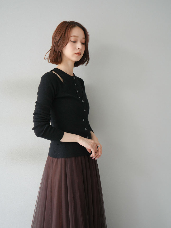 [予約]レイヤードデザインニットカーディガン/ブラック