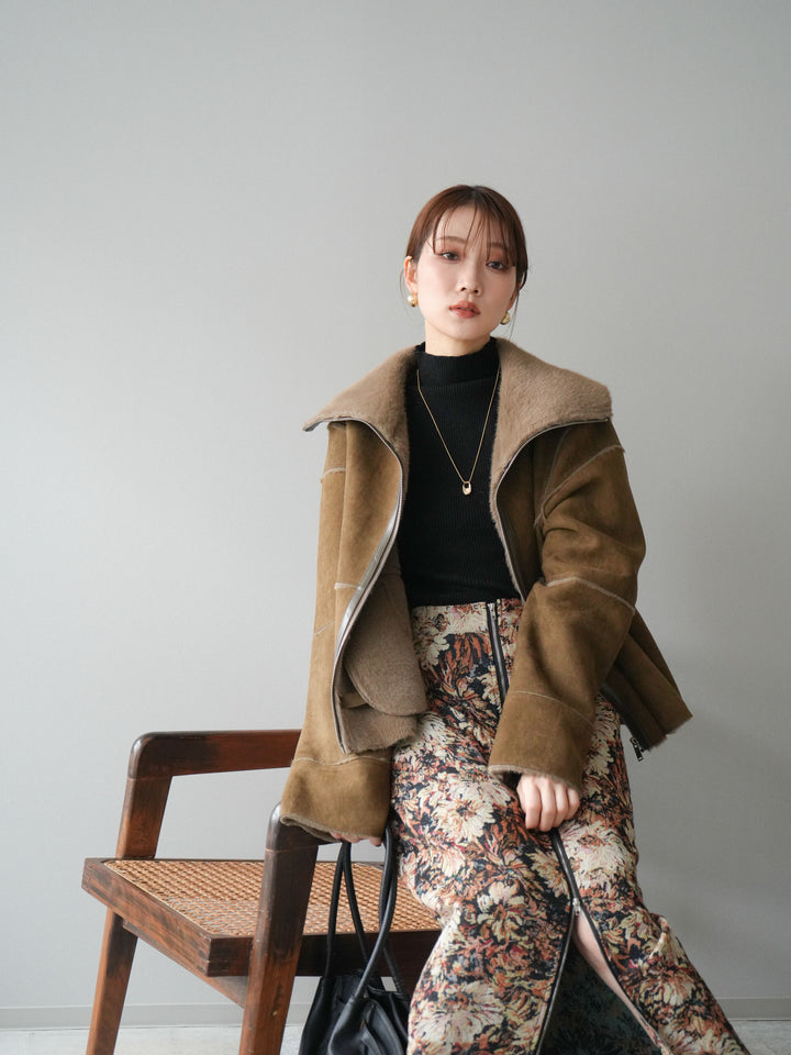 [予約]スタンドカラームートンZIPジャケット/khaki