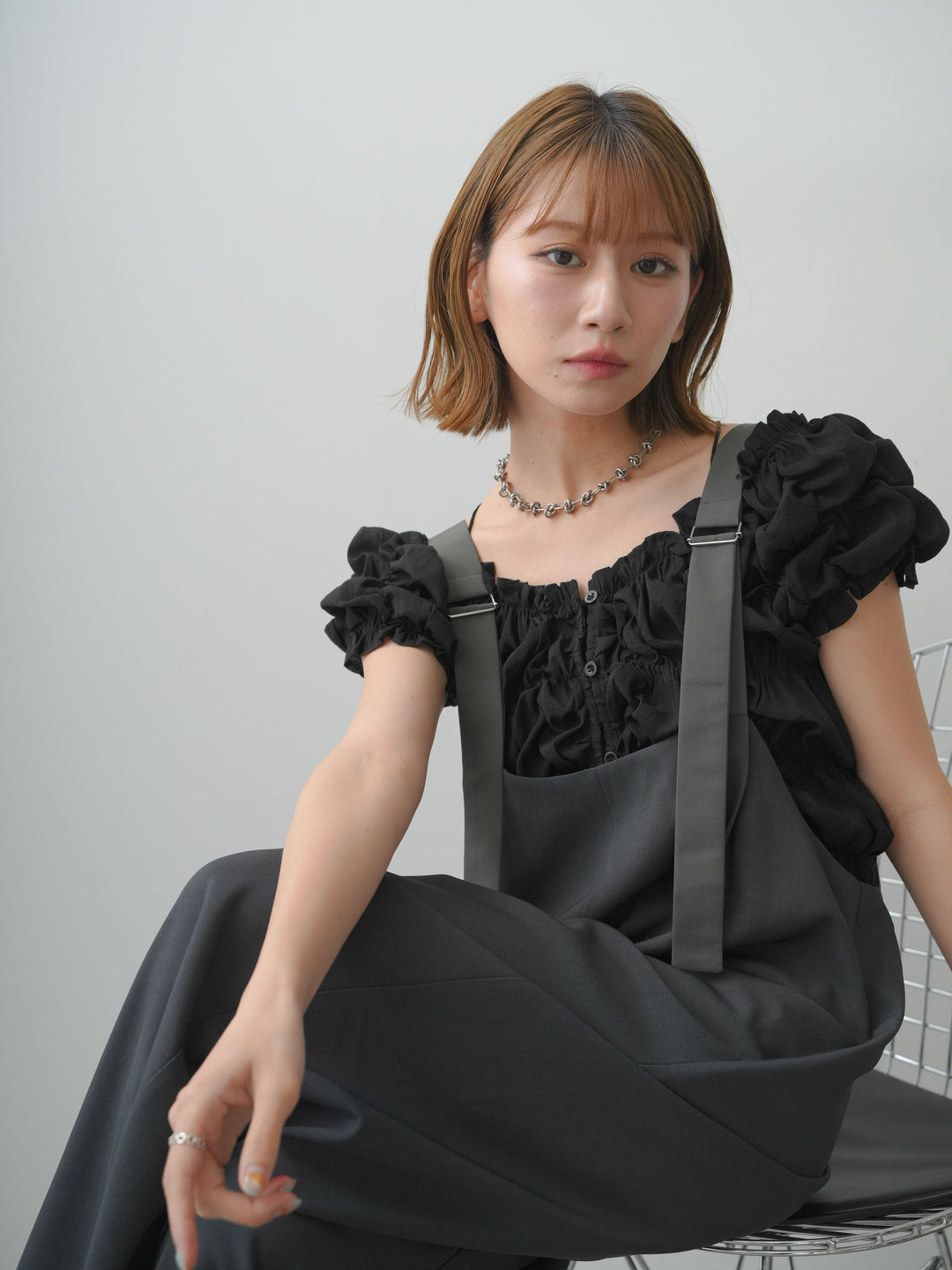 [SET]前後2wayドレープワイドオールインワン+選べるアクセセット(2set)