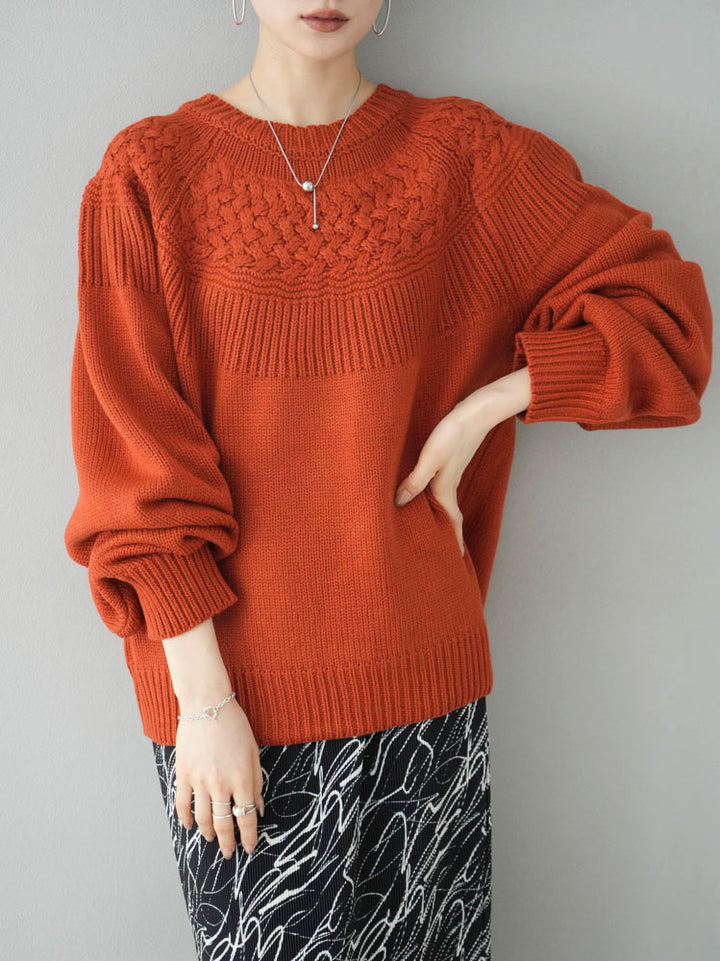 [Pre-order] Cable-switched knit pullover/orange