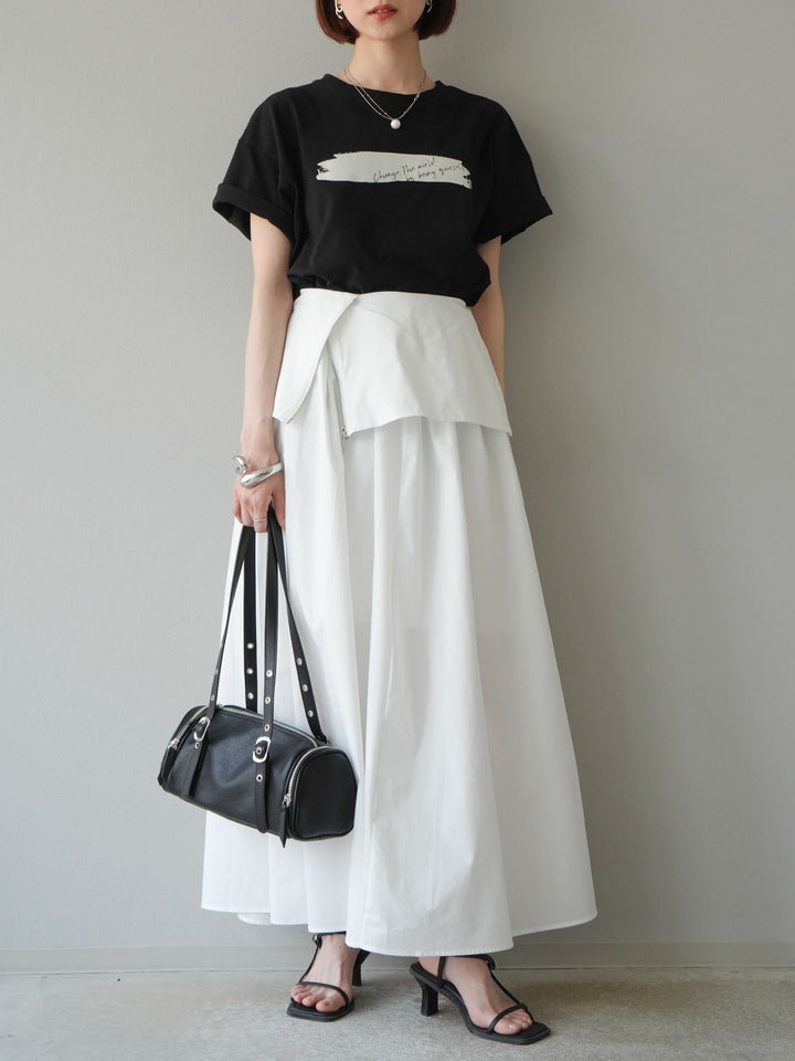 [予約]レイヤードジップデザインブロードフレアスカート/ホワイト