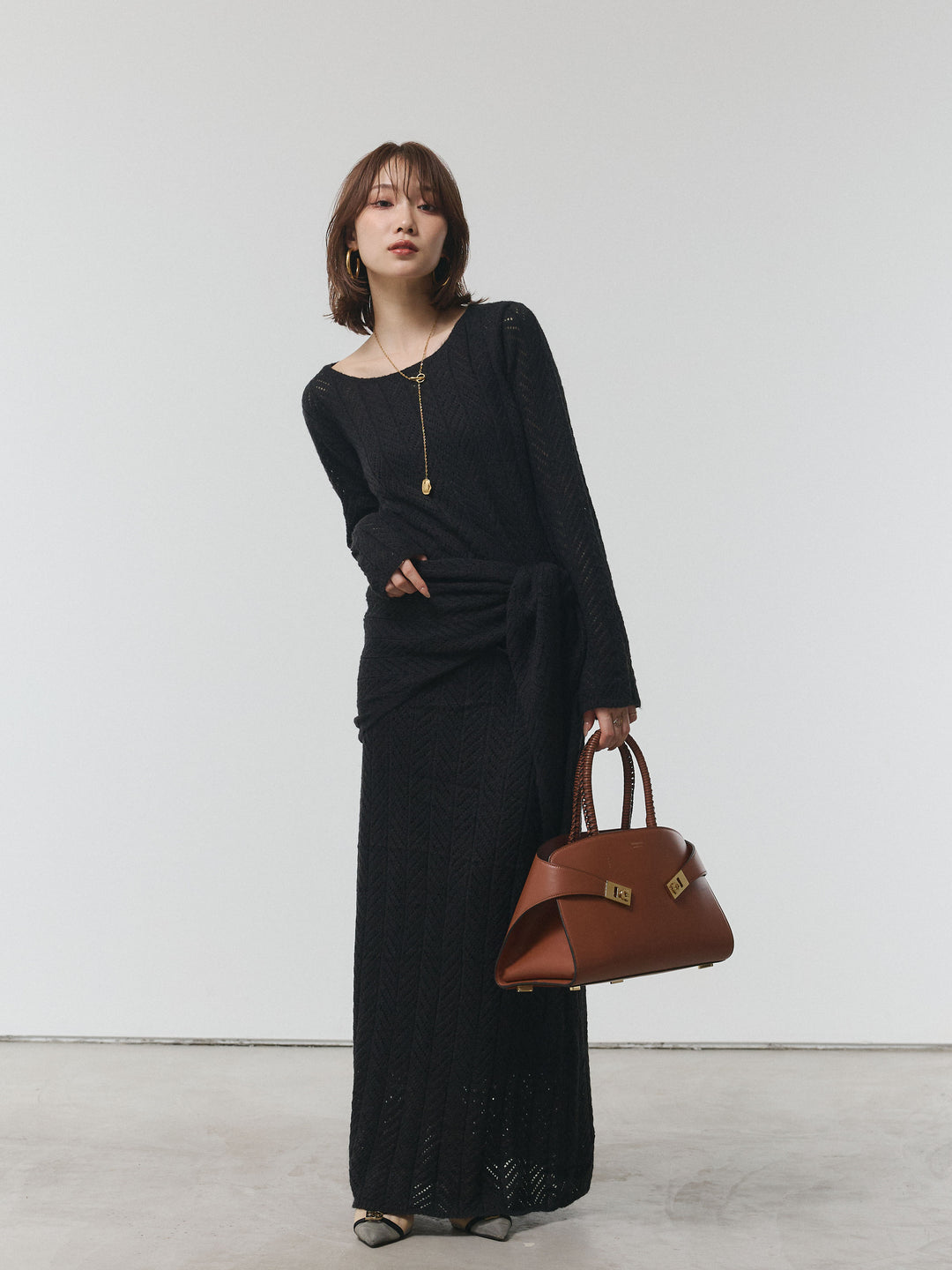 [SET]透かし編みニットトップス＆スカート3SET