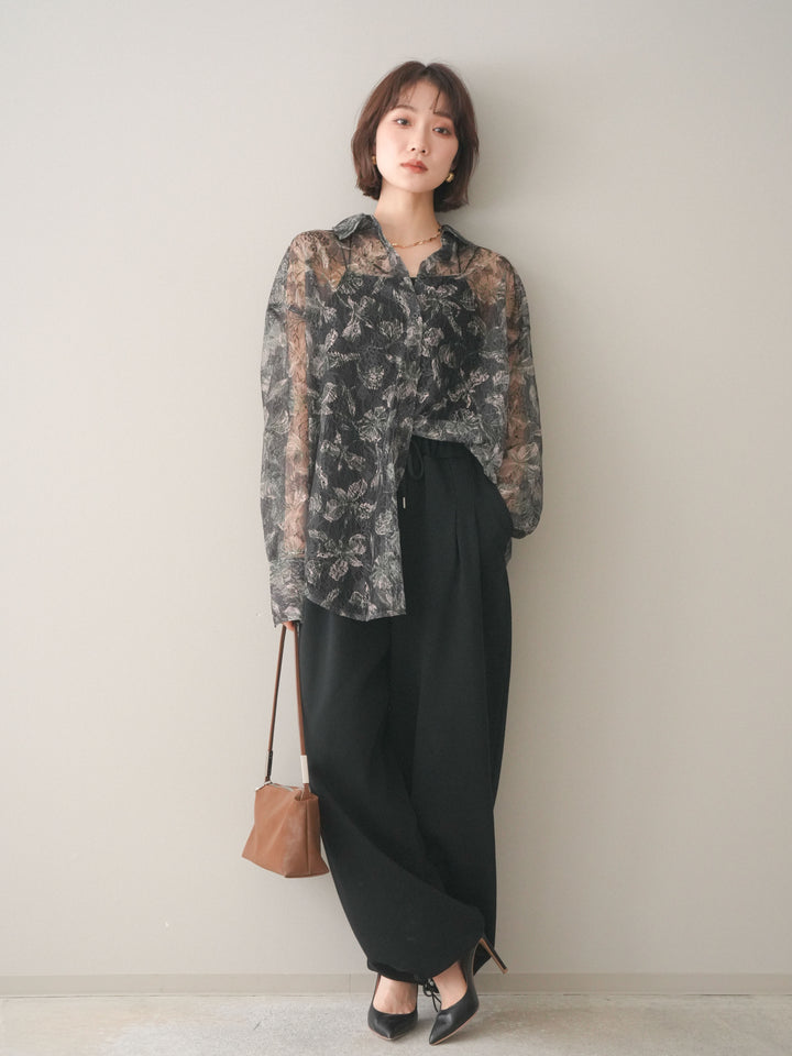 [予約]裾ドロストタックスウェットパンツ/black