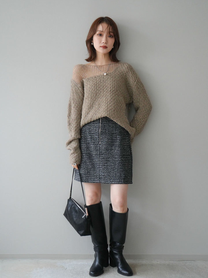 [予約]ダメージデザインニットプルオーバー/greige