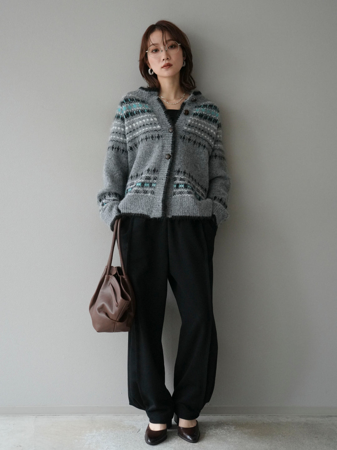 【預購】向心木紐扣針織開襟衫/灰色