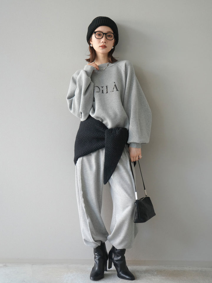 [予約]スウェットライクビーズロゴ刺繍ニットプルオーバー/mokugray