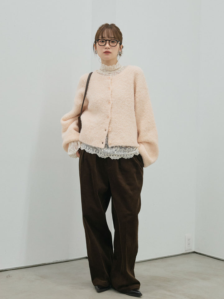 【Allure】[SET]ブークレニットカーディガン+コーデュロイタックワイドパンツ(2set)