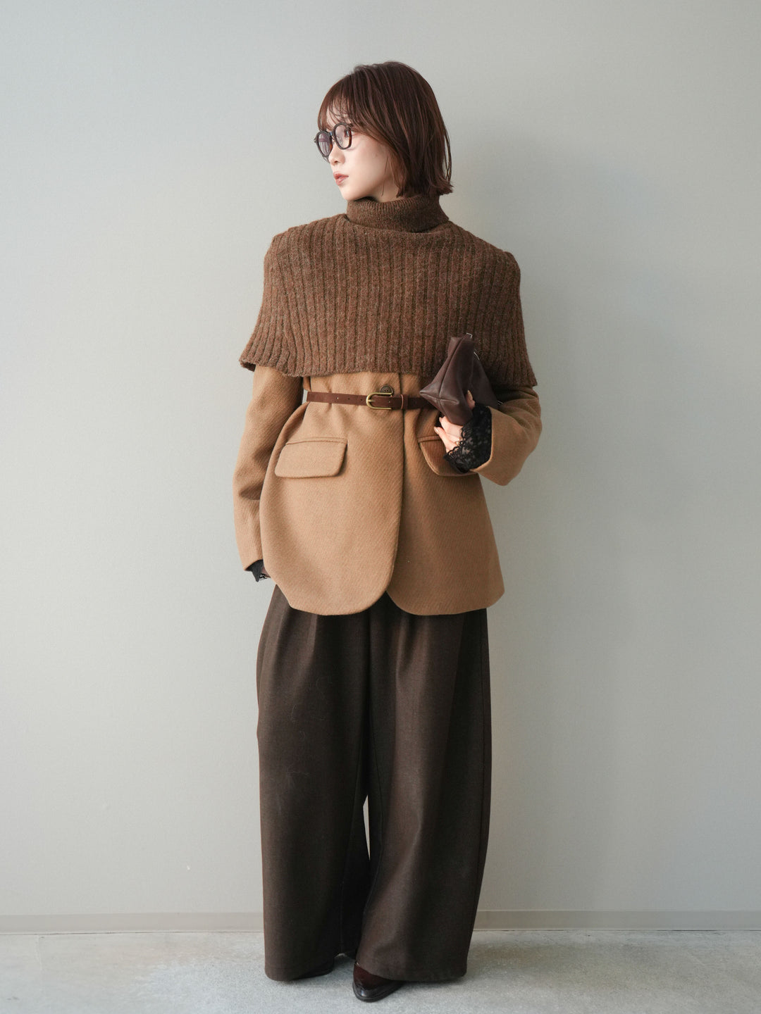 [20%オフ]ケープ付ノーカラージャケット/brown