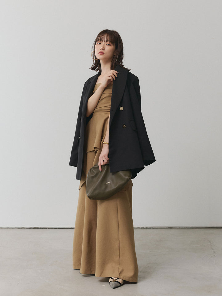 【Allure】[SET]ぺプラムベアトップス＆ワイドパンツSET UP+ダブルブレストオーバージャケット(2set)