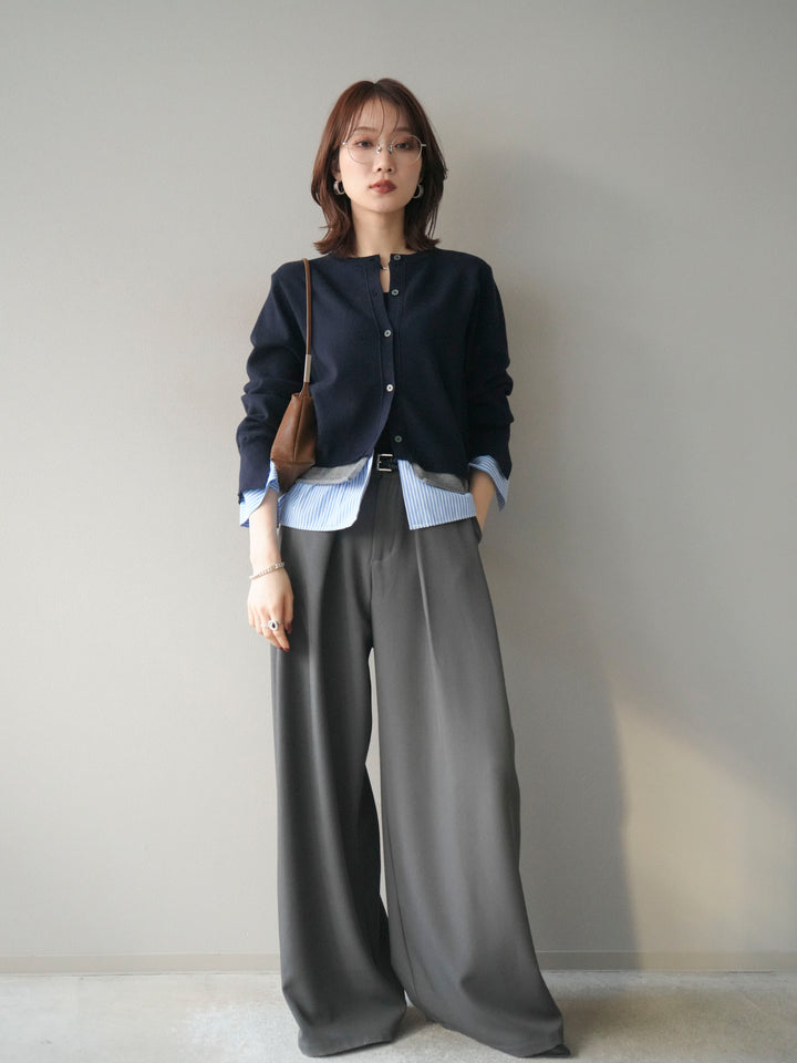 [予約]シャツ襟レイヤードニットカーディガン/navy