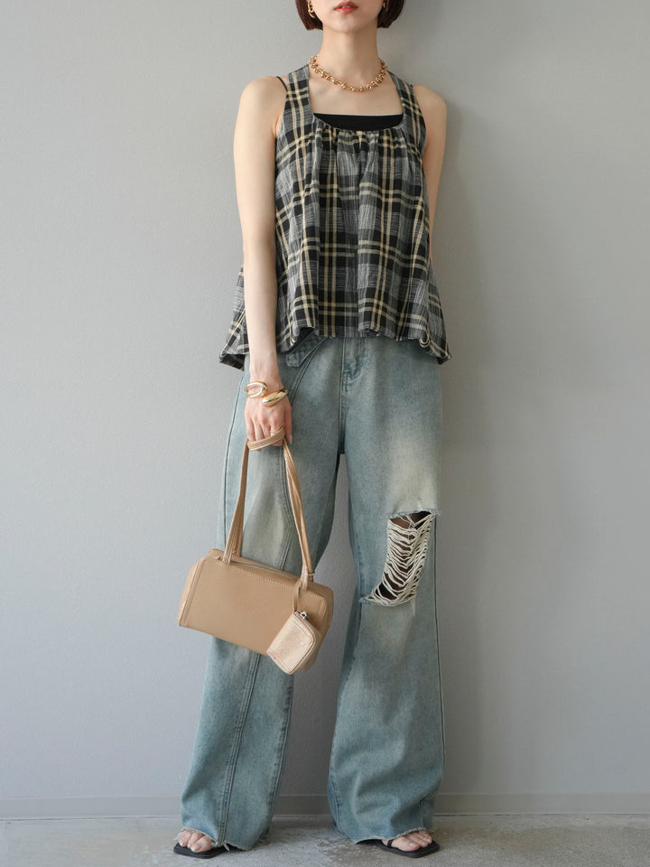 [予約]チェッククロスキャミプルオーバー/ブラック