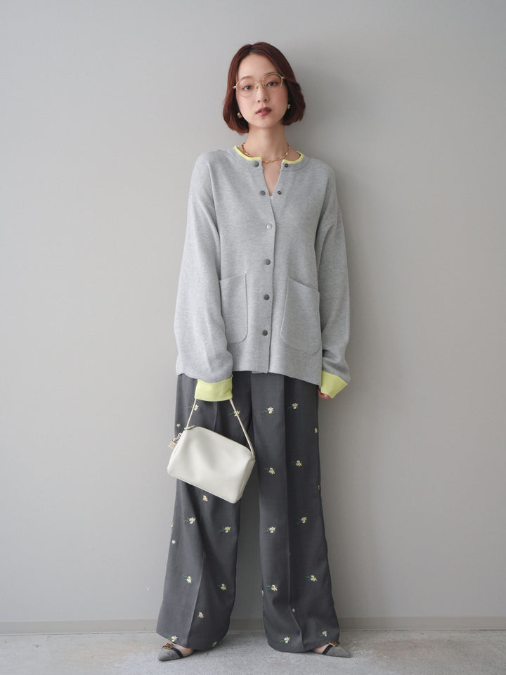[予約]フラワー刺繍タックパンツ/gray