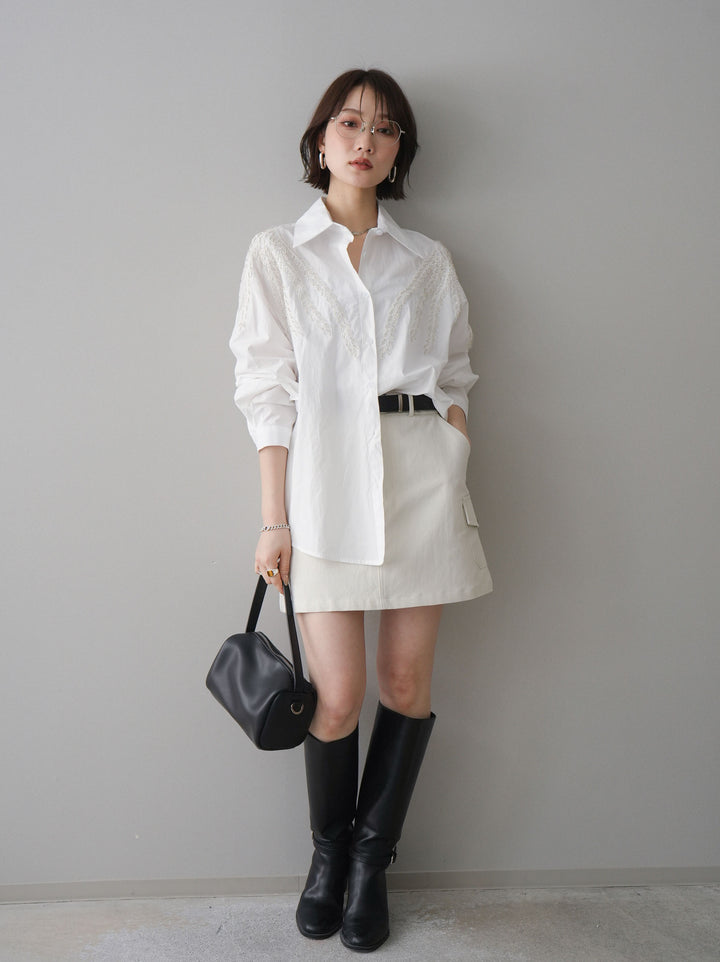 [予約]ベルト付カーゴミニスカート/white