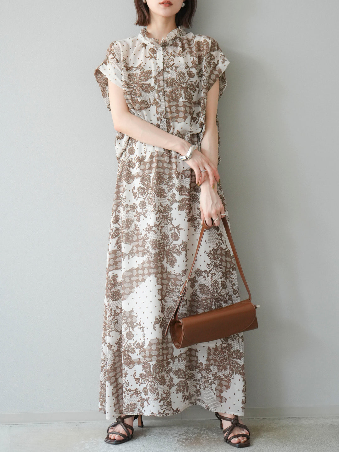 [予約]フラワーパターンフレアスカート/ベージュ