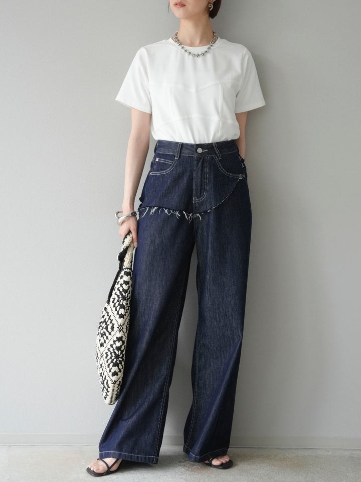 [SET]ビスチェデザインTシャツ+ヒップデザインデニムパンツ(2set)