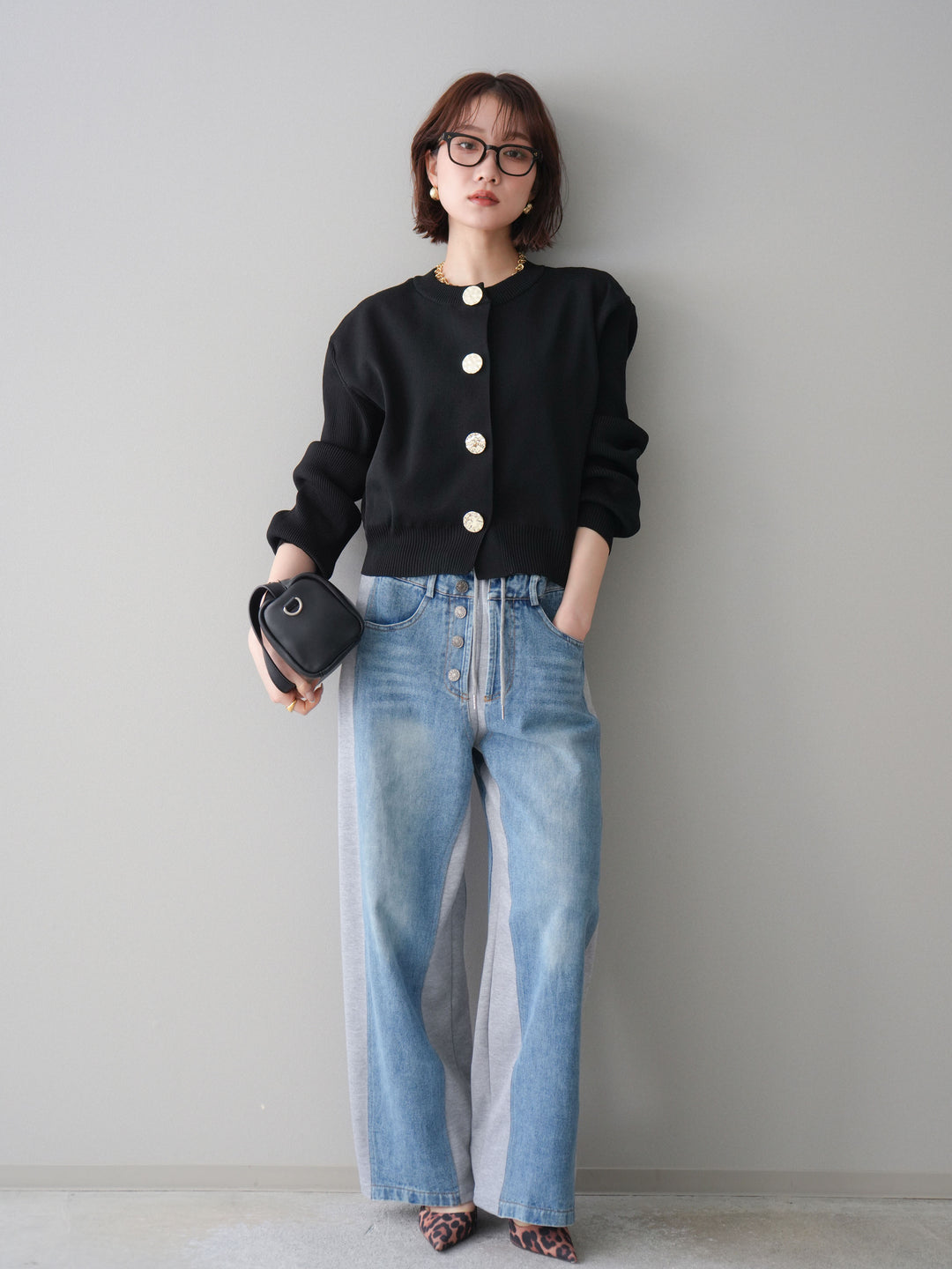 [SET]メタルボタンクルーネックニットカーディガン+選べるアクセセット(2set)