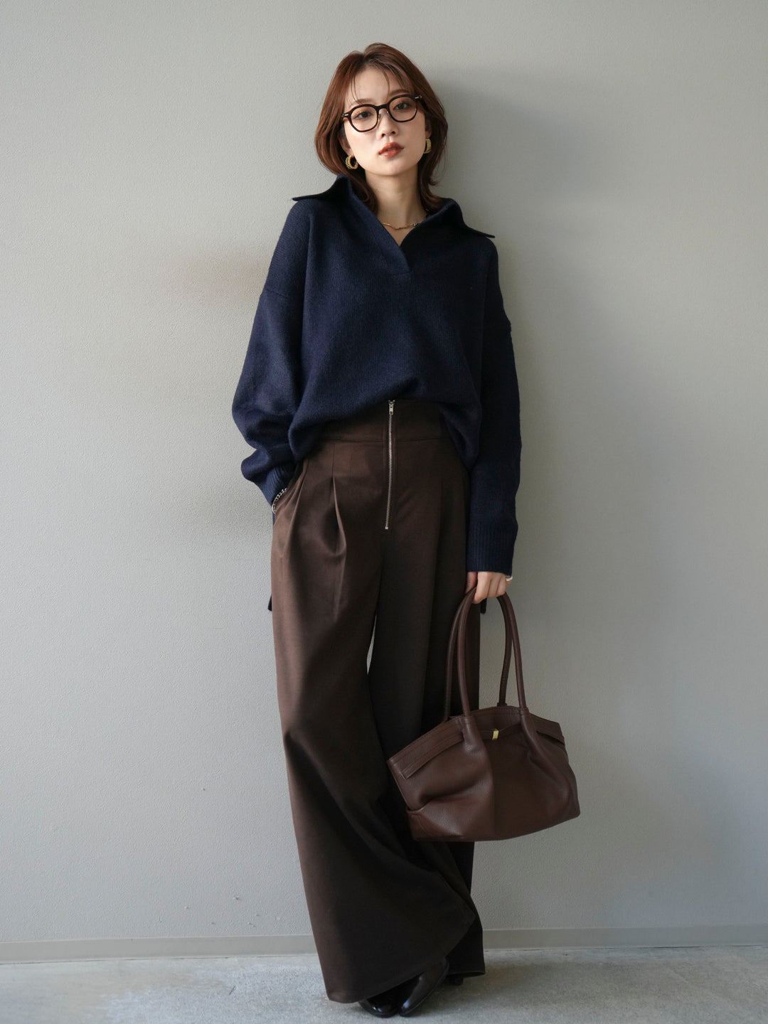 [予約]スキッパーオーバーニットプルオーバー/navy