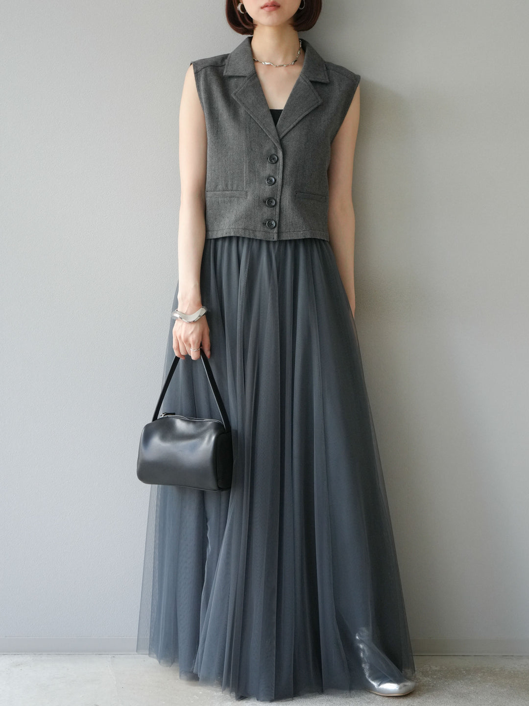 [予約]チュールボリュームスカート/グレー