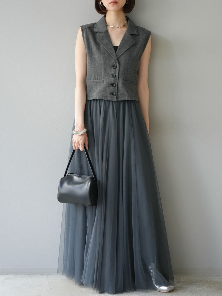 [予約]チュールボリュームスカート/グレー