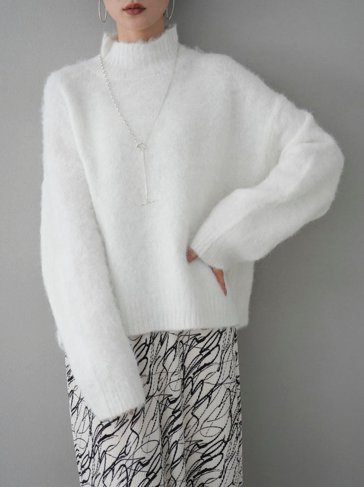 [Pre-order] High neck wool blend mohair touch shaggy knit pullover/off