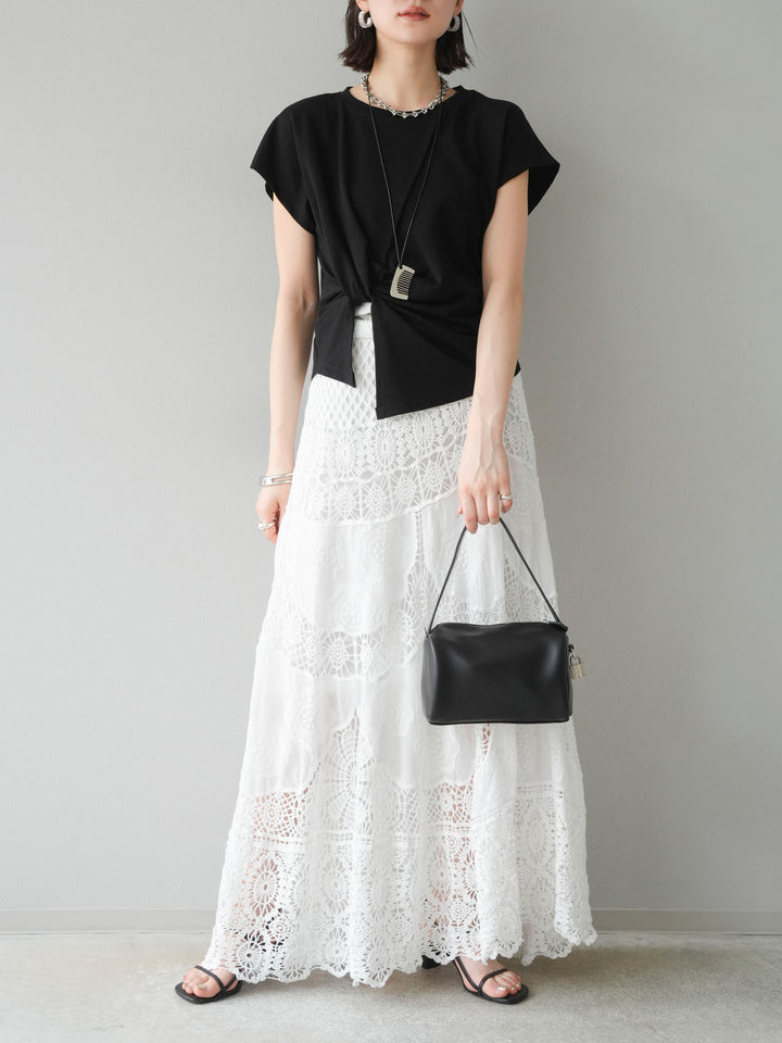 [予約]カシュクールTシャツ＆コームネックレスSET /ブラック