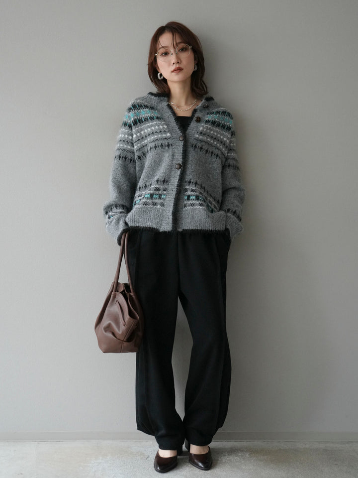 [SET]求心柄ウッドボタンニットカーディガン+2WAYデザインスウェットパンツ(2set)