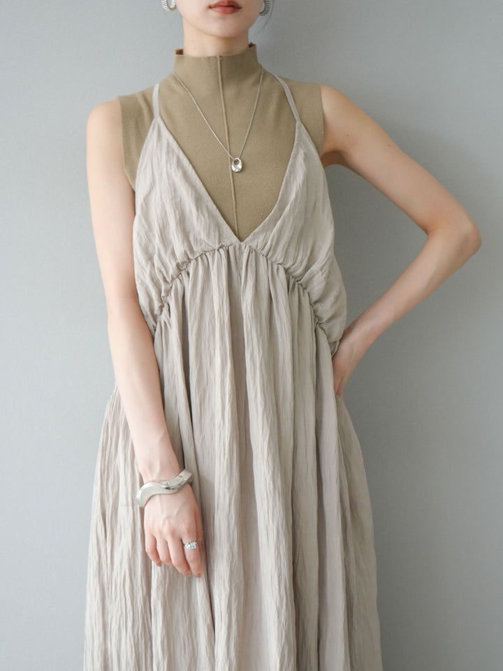 [予約]シボ加工シャイニーキャミワンピース/ベージュ