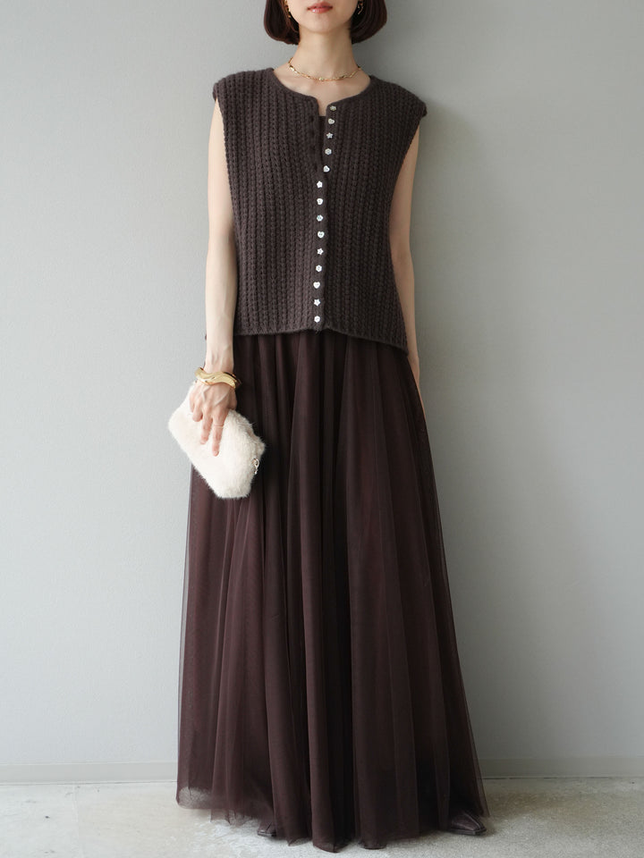 [予約]チュールボリュームスカート/ブラウン