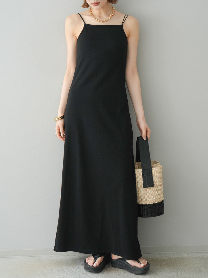【預購】羅紋罩杯吊帶洋裝/黑色