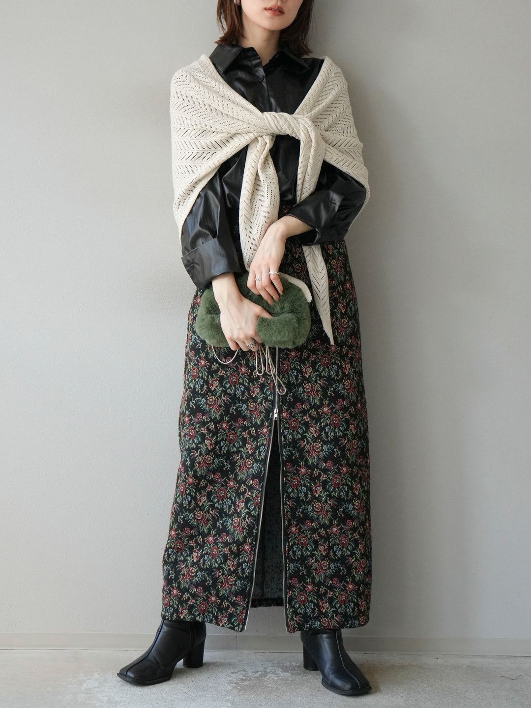 [SET]ゴブランフロントジップタイトスカート+ゴブランフロントジップタイトスカート(2set)