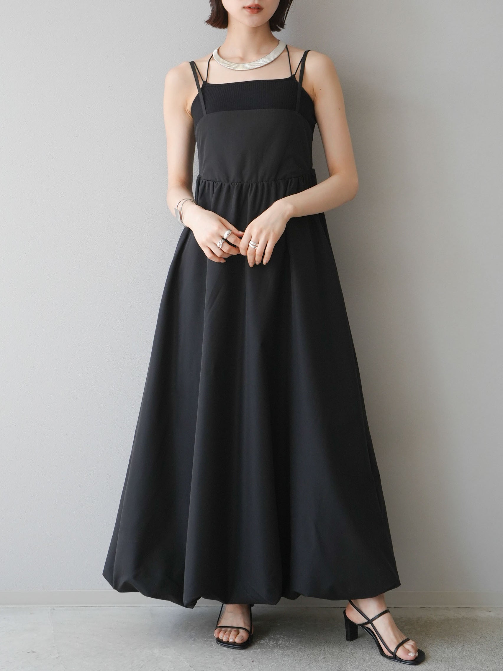 予約]ブロードバルーンキャミワンピース/ブラック – Lumier