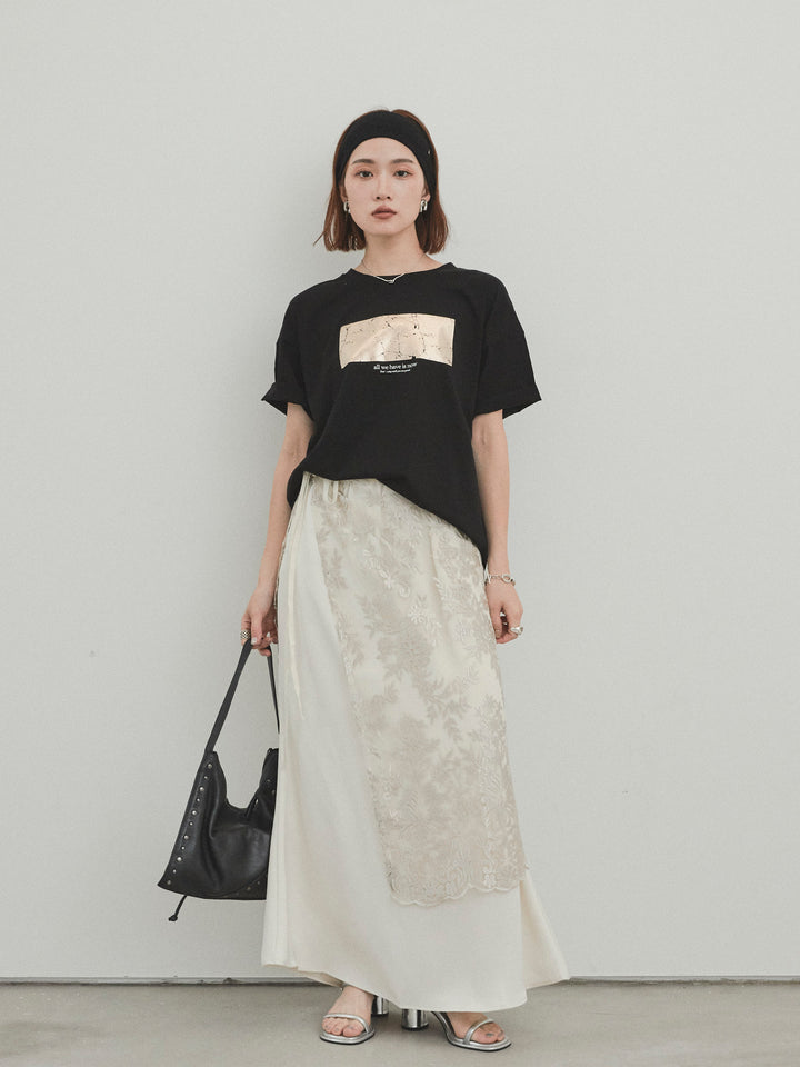 [套裝] 燙金印花乾爽棉質 TEE + 寬鬆窄裙 (2 套)