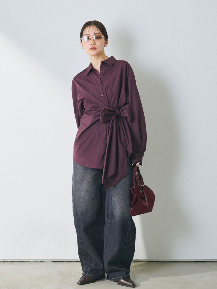 [予約]ウエストアシメリボンシャツ/bordeaux