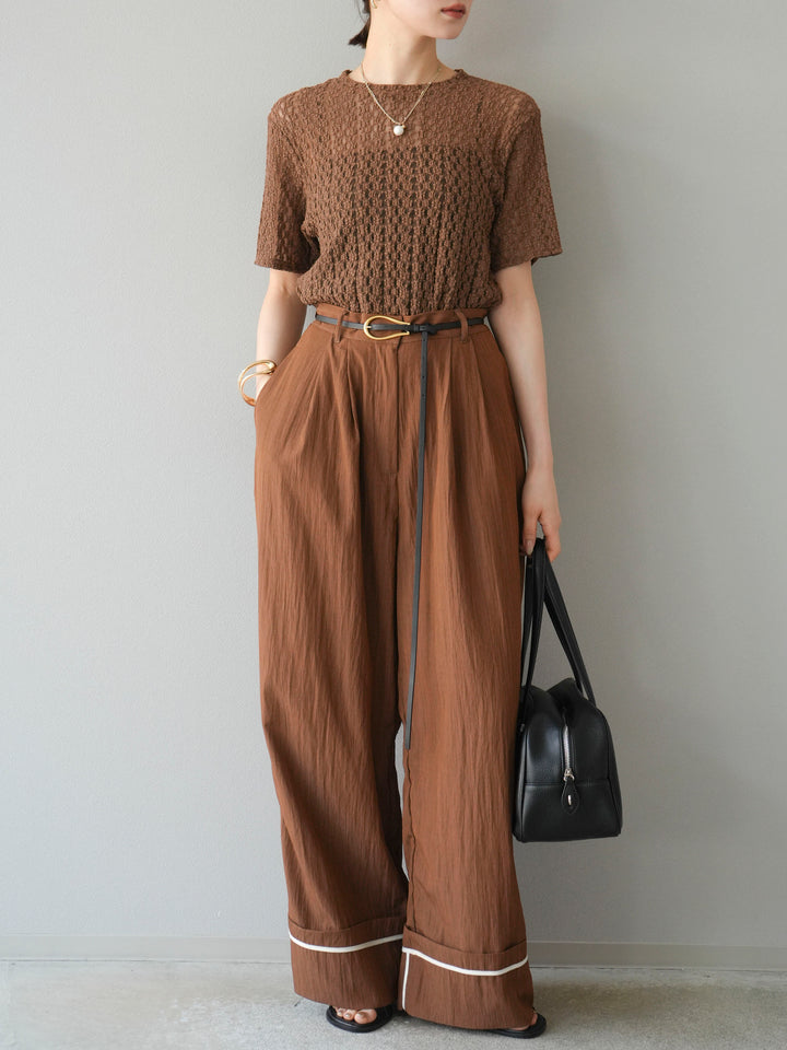 【預購】剪裁蕾絲T卹/棕色