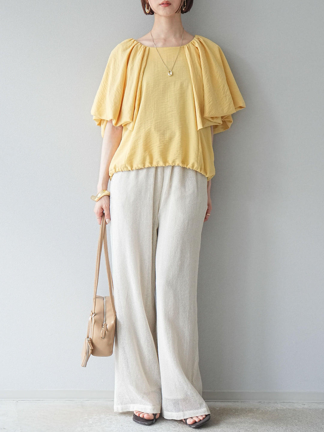 [預購] 棉質金銀絲網眼休閒褲/象牙白