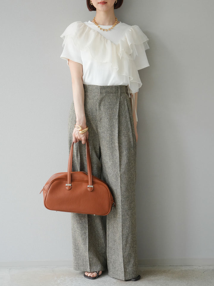 [予約]ミックスツイードタックパンツ/ブラウン