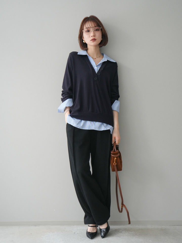 [予約]シャツレイヤードデザインカットプルオーバー/navy