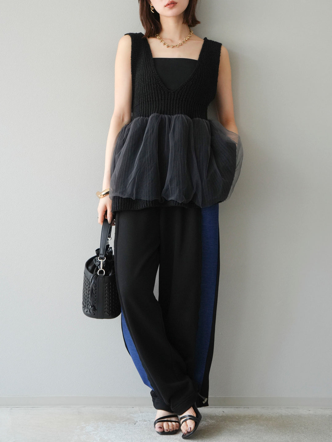 [予約]デニム切替2WAYデザインスウェットパンツ/ブラック