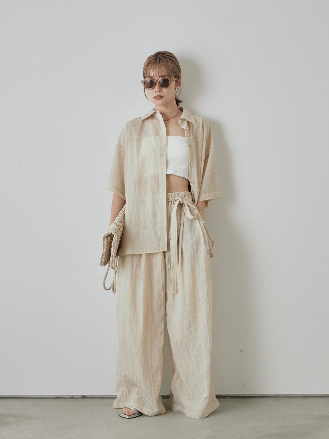 【預購】2WAY尼龍墊圈半身襯衫/奶油色