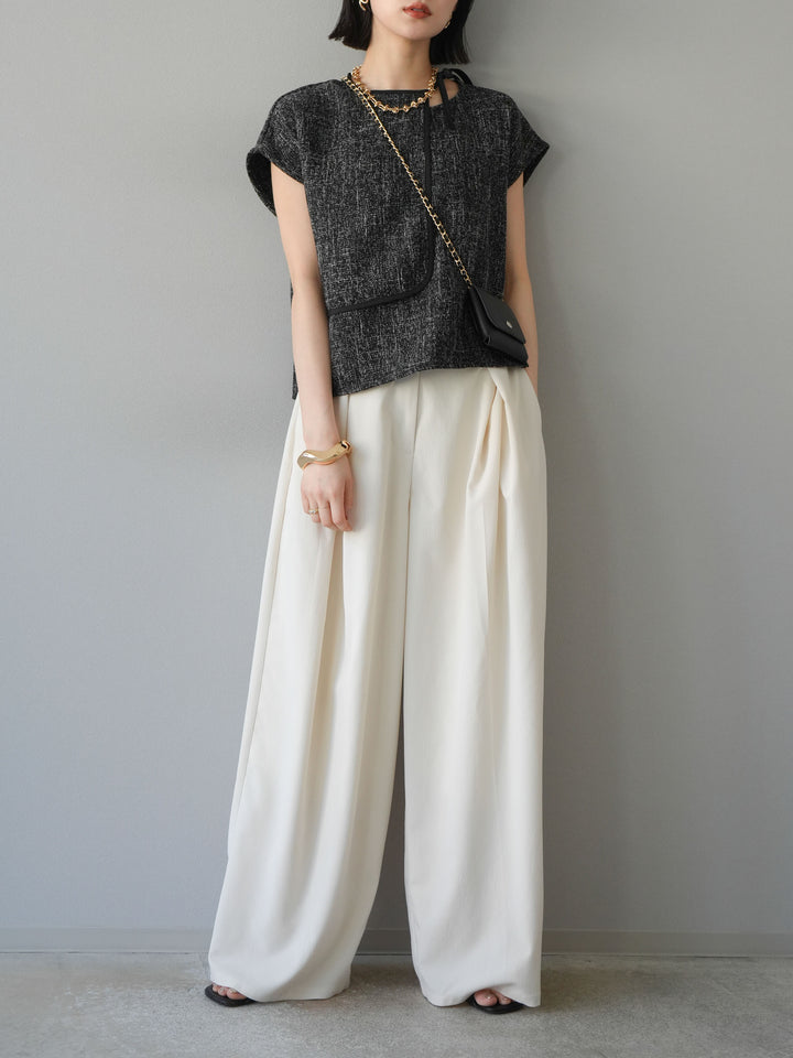 [預購] 縐雪紡褶皺寬褲/象牙白