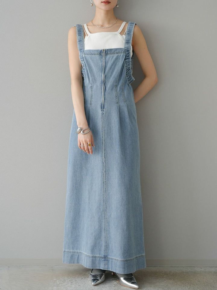 [預購] 牛仔拉鍊衛衣裙/淺藍