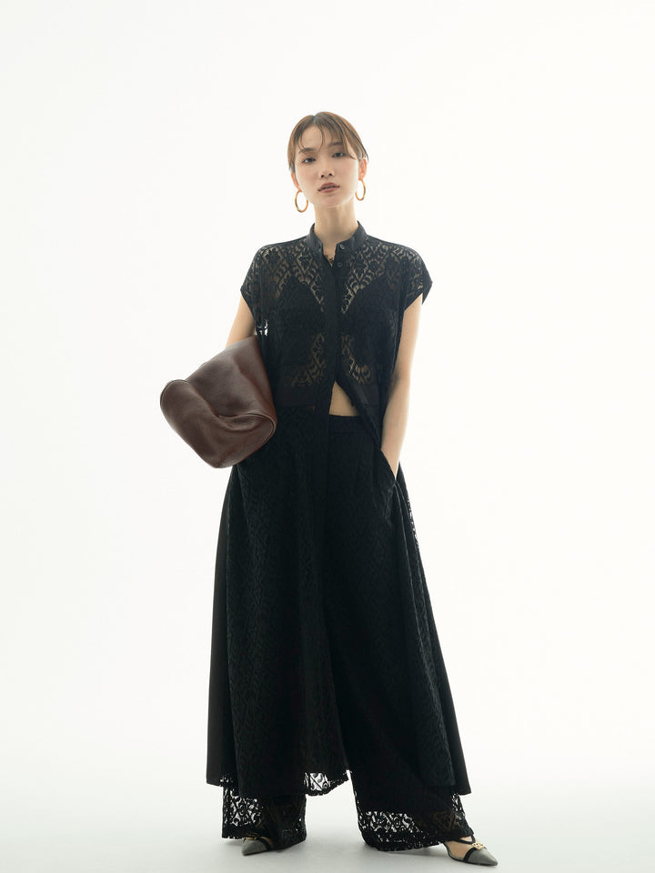 【Allure】[SET]レースサテン切替ワンピース+レースタックワイドパンツ(2set)