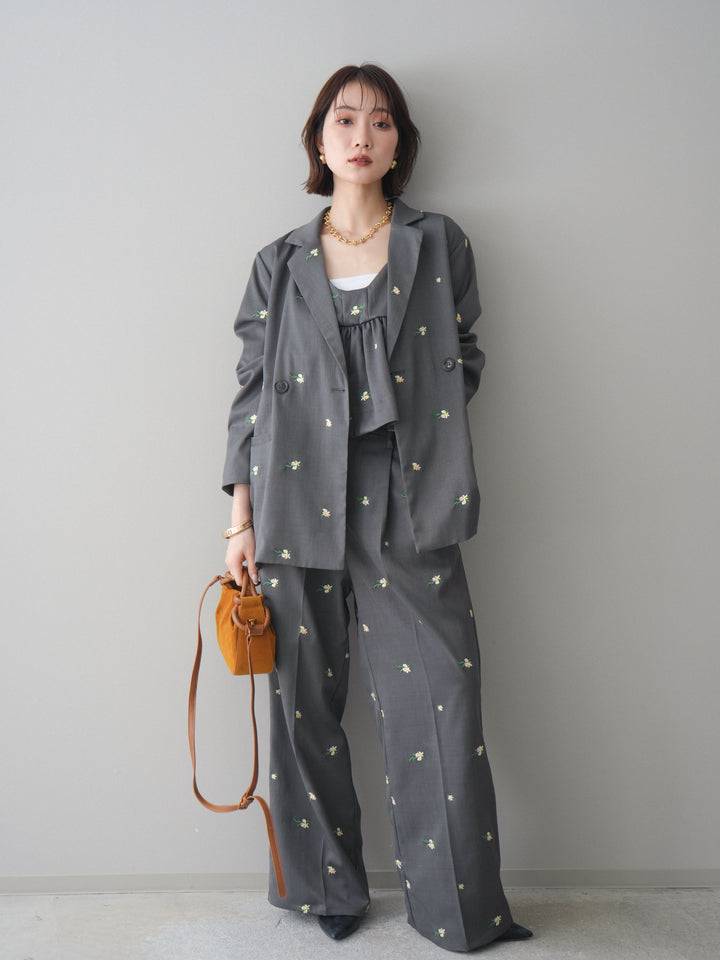 [予約]フラワー刺繍テーラードジャケット/gray