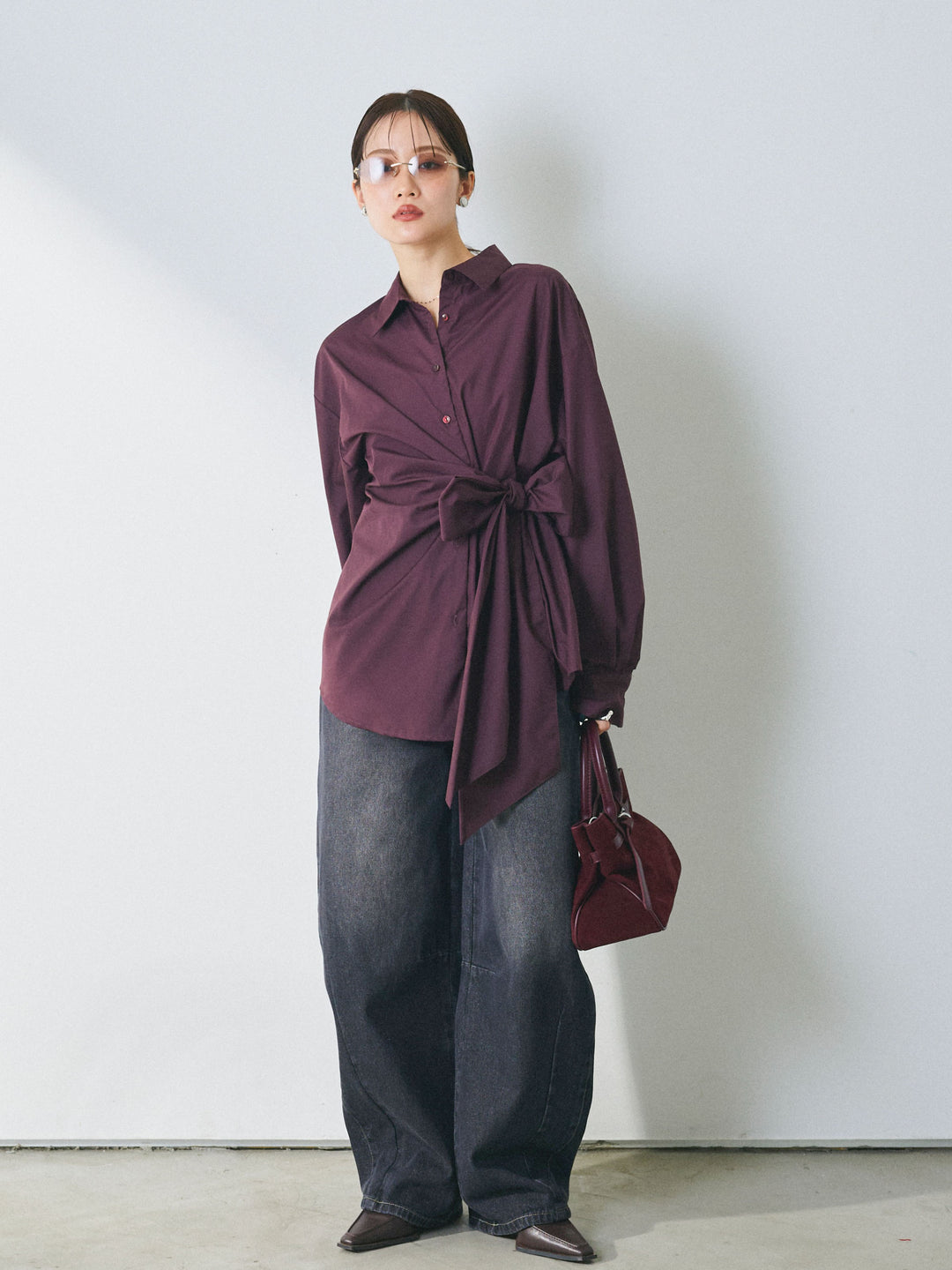 【Allure】[SET]ウエストアシメリボンシャツ+ウエストアシメリボンシャツ(2set)