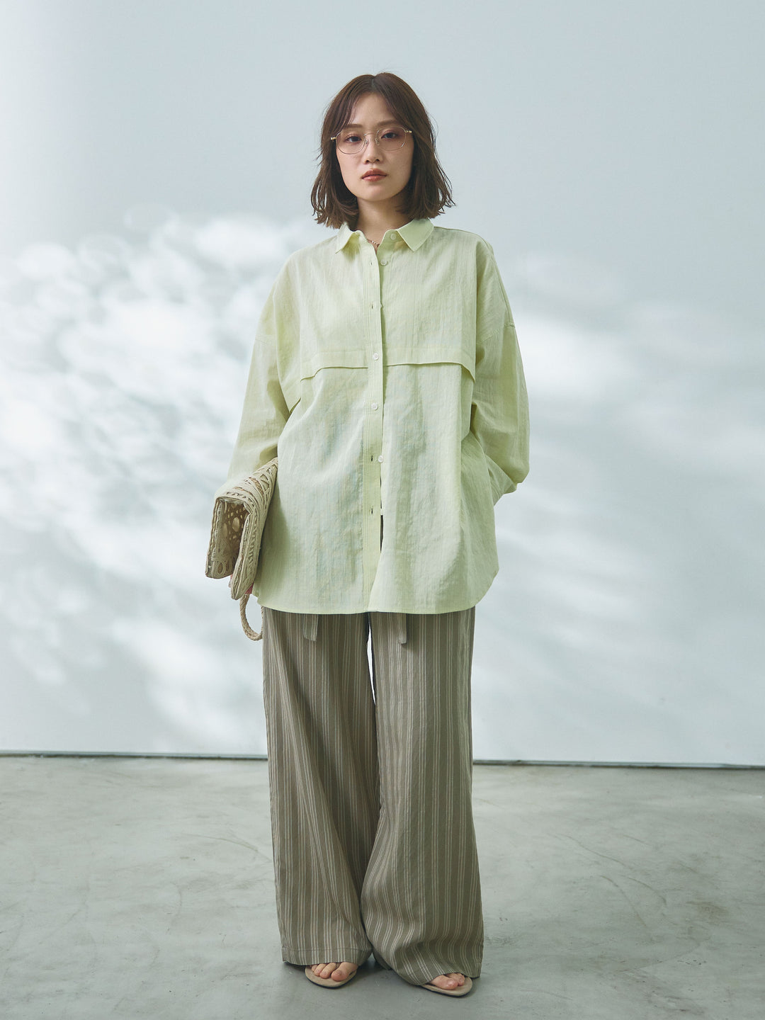 【Allure】[SET]スプリングスラブワイドシャツ+ストライプイージーパンツ(2set)