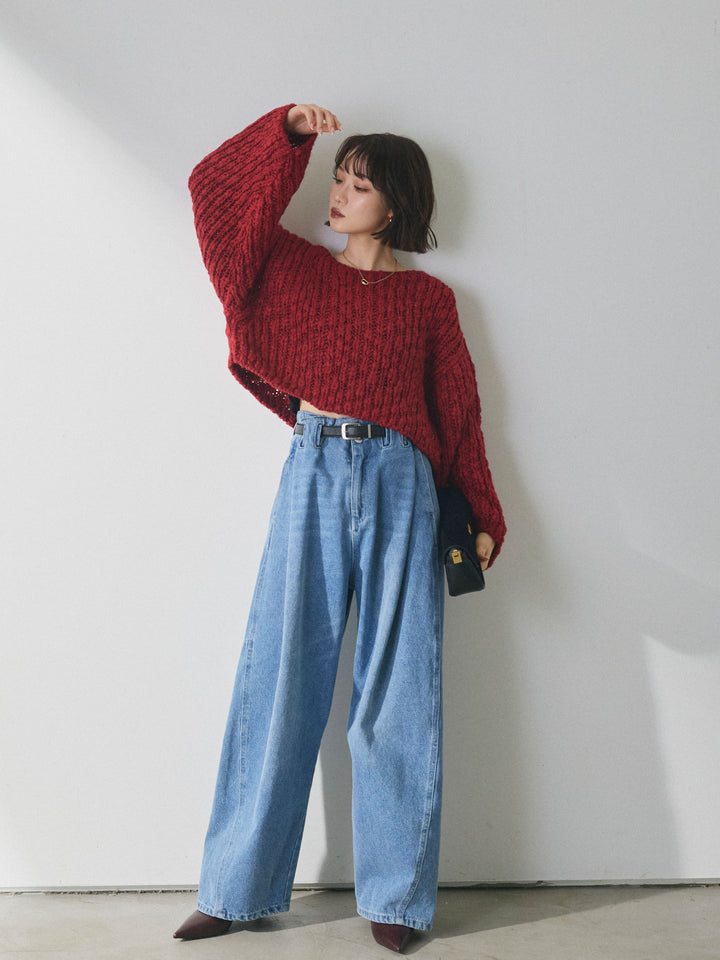 [予約]クロップドチャンキースラブニットプルオーバー/red