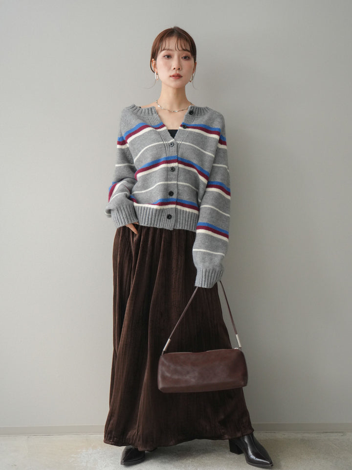 [予約]ワッシャーベロアプリーツスカート/brown