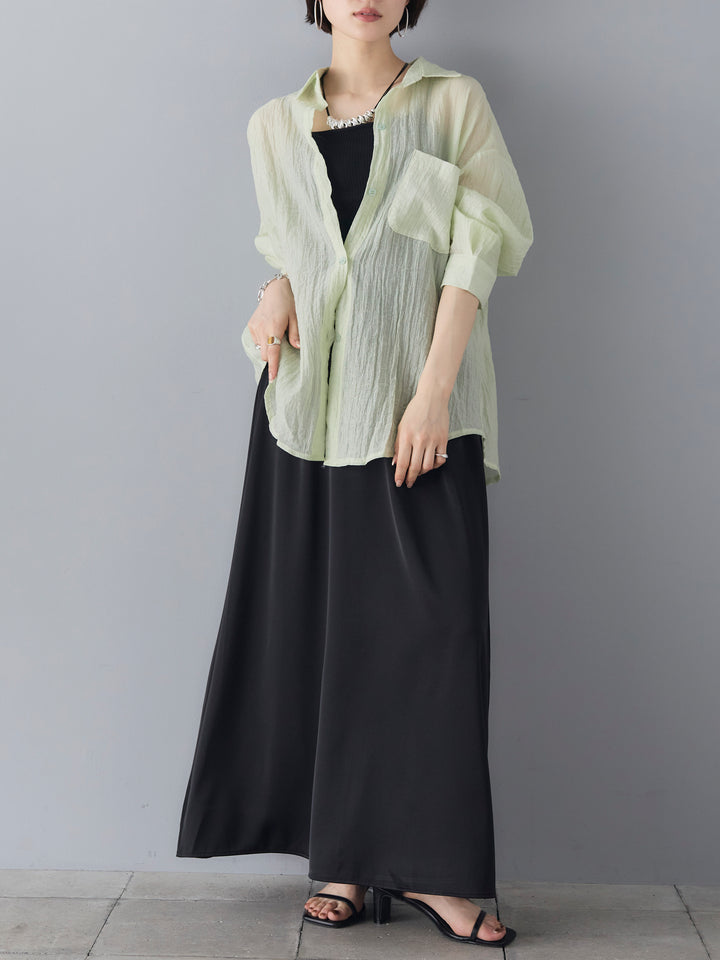 【預訂】緞面喇叭裙/黑色