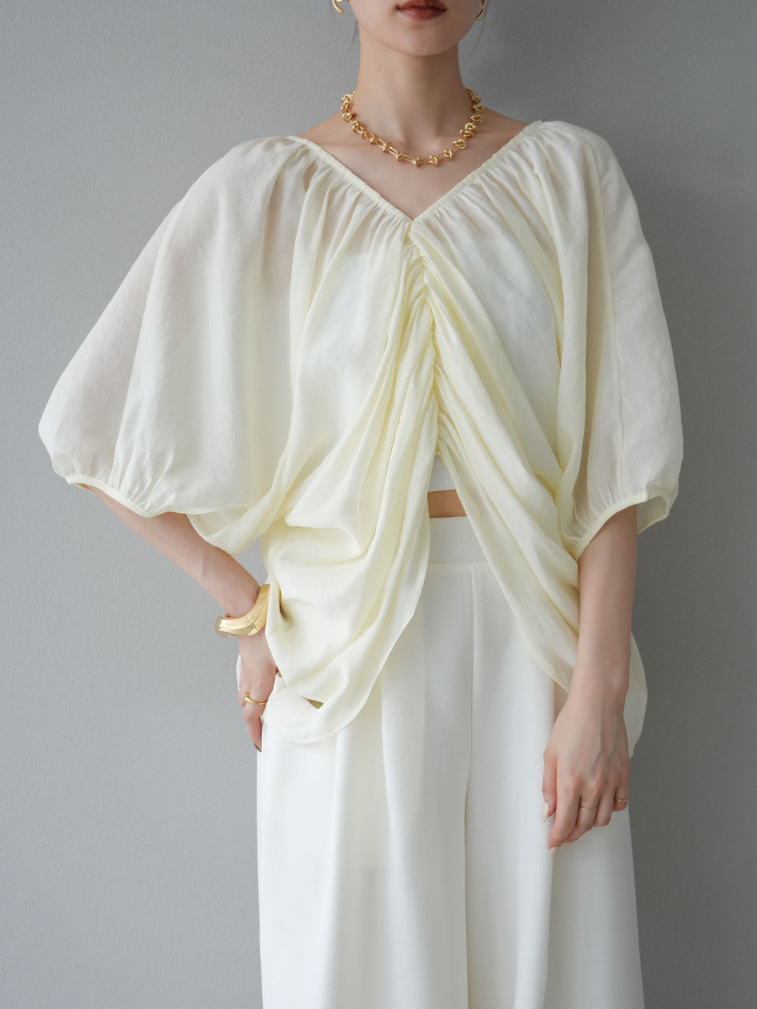 [予約]ボリュームスリーブシアータックブラウス/アイボリー