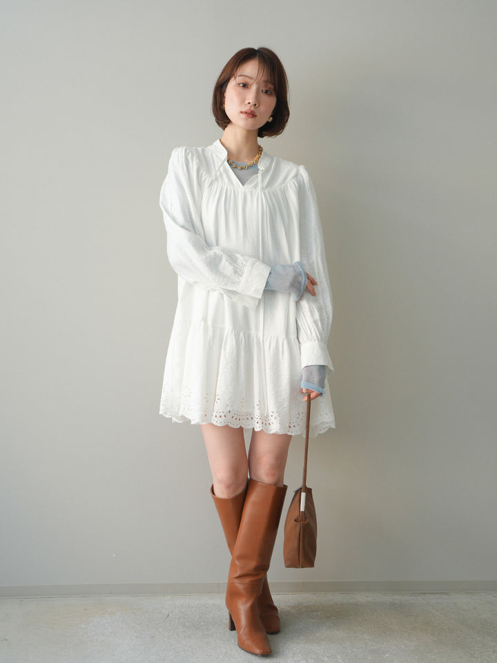 [予約]ティアードパンチングミニワンピース/white